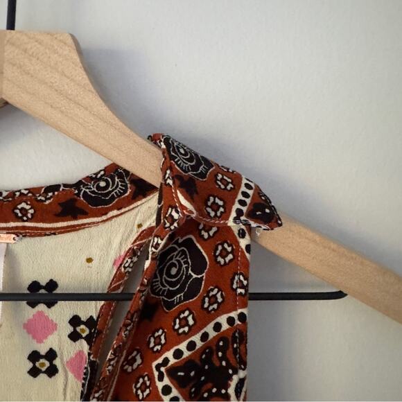 Free People Charlotte Tunic Top Tribal Print Boho Bohemian Collared Button Neck - Picture 6 of 9